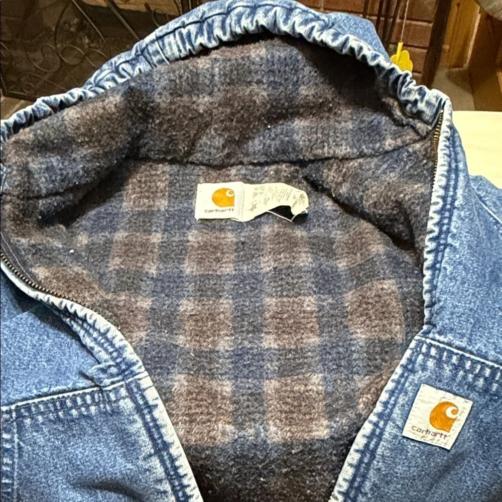 Vintage Carhartt Kids Hooded Denim Jacket, Size Medium 10/12.